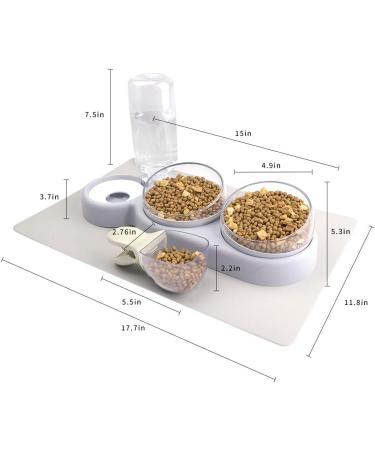 NATRUTH Cat Bowls Gravity Water & Double Food Triple Bowls Set with Mat & Spoon - Ideal for Wet/Dry Feeding - Grey - Buy Online on GoSupps.com