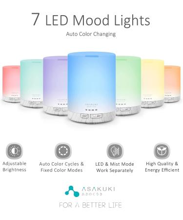 ASAKUKI 300ML Essential Oil Diffuser - Quiet 5-in-1 Premium Humidifier with LED Color Changing Lights - Natural Home Fragrance Aroma Diffuser in White - Buy Online on GoSupps.com