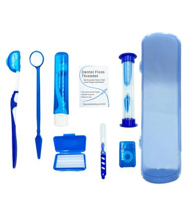 EvaGO Portable Orthodontic Care Kit Orthodontic Toothbrush Kit Travel Oral Care Kit(8pcs/Set)- Blue