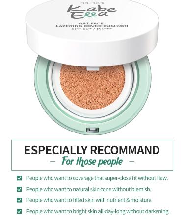KabeElla Art Face Layering Cover Cushion SPF50+ PA++++ with Refill: Full-Coverage Foundation with Green Coffee Bean for Nourished, Dewy Skin - Buy Online on GoSupps.com