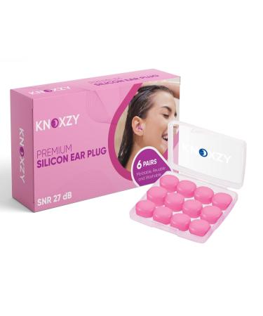 Knoxzy Silicone Ear Plugs Re-Usable Waterproof Noise Cancelling Premium Moldable Ear Plugs for Sleeping Travelling Studying Noise Reduction Pink Pack of 1