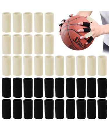 FULANDL 40PCS Finger Sleeves Thumb Splint Brace Support Elastic Compression Protector for Sports Perfect for Relieving Pain Calluses Arthritis Knuckle (20Black+20Beige) Black+beige