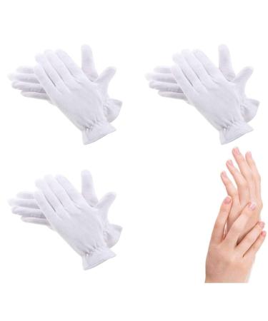 100% Cotton Gloves for Eczema 3 Pairs White Cotton Moisturizing Gloves Over Night Bedtime | Cosmetic Inspection Premium Cloth Quality | Dry Sensitive Irritated Skin Spa Therapy Secure Wristband