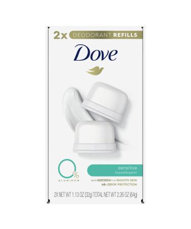 Dove Refillable Deodorant Refill Kit Deodorant For Women Sensitive 0% Aluminum 1.13 OZ 2 Refills Sensitive 1.13 Ounce (Pack of 2)