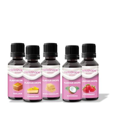 Topseller Mix-Box |Flavor drops sugar -free (set 5x 30ml) drops of taste without calories - 5 of our most popular types of taste |Vegan |For natural yoghurt porridge or quark - Hello Shape Topseller Mix -Box 30 ml (5 Pack)