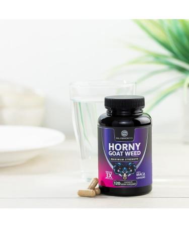 Extra Strength Horny Goat Weed Extract 1560mg - 3X Performance Energy Drive Size Stamina with Maca Saw Palmetto Ginseng - 120 Capsules - Buy Online on GoSupps.com