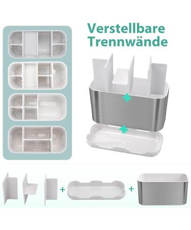 Brushed Nickel Electric Toothbrush Holder - Large Bathroom Organizer Set with Adjustable Partitions - Perfect for Family Drainage Solution - Buy Online on GoSupps.com