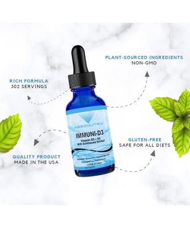 Absonutrix Immuni-D3 Liquid Vitamin D3 Supplement 390 mg 4 FL OZ Liquid 302 Servings Made in USA Plant-Based Ingredients Vitamin D3 Echinacea Extract and Ginger Extract Gluten-Free Non-GMO - Buy Online on GoSupps.com