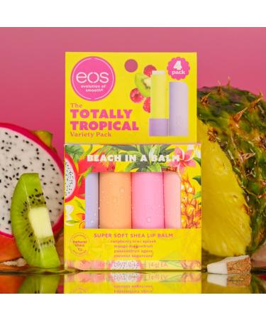 Eos FlavorLab Super Soft Shea Lip Balm Sticks - Totally Tropical Variety Pack | 4 Pack Lip Moisturizer for 24 Hour Hydration - Buy Online on GoSupps.com