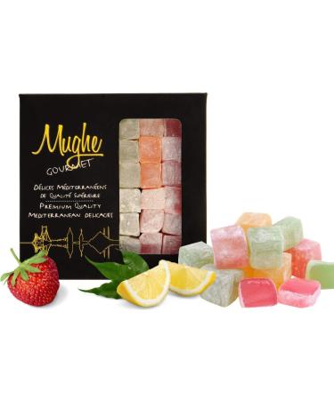 Mughe Gourmet Loukoums Bo te l gante de bonbons d lice turcs - 370g - Halal vegan - Saveurs de fruits : rose fraise citron orange menthe - Cadeaux pour occasions sp ciales f te des p res