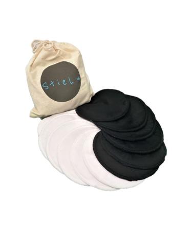Stielu 12 Washable breastfeeding inserts made of bamboo (12cm black and white)/breastfeeding inserts washable with wash network and bag/breastfeeding inserts reusable/breastfeeding pillow for the still bra