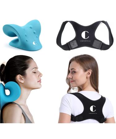 Pain Relief Kit: Neck Stretcher Cloud and Posture Corrector for Men & Women - Cervical Traction Device & Back Brace for Spine Alignment and Shoulder Support. Neck Back & Shoulder Pain Relief