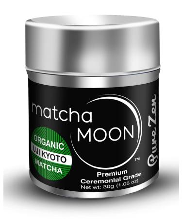 Matcha Moon - Organic Ceremonial Grade Japanese Matcha Green Tea Powder from Uji Kyoto Japan - Authentic, Premium, USDA Certified - Best For Traditionally Whisked Tea - Pure Zen - 30g Tin 1.05 Ounce (Pack of 1)