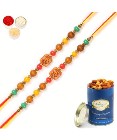 Ghasitaram Gifts Rakhis Online for Brother- Set of 2-6083 Rakhi Thread with 100 GMS of Dryfruits Mix Can 2 Rakhi with 100 gms of Dryfruits Mix Can
