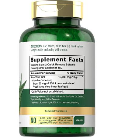 Aloe Vera Capsules 10,000mg | 300 Softgel Pills | Non-GMO & Gluten-Free Supplement by Carlyle - Buy Online on GoSupps.com