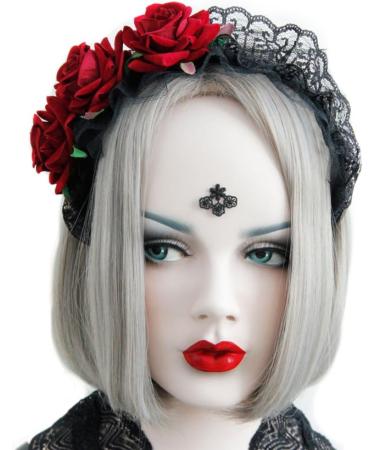 Flower Crown Headband Rose Headdress for Girls Ladies Women Floral Headwear Festival Maid Gothic Headband Black Lace Hair Hoop for Halloween Costume Accessory Cosplay Festival Vintage Fancy Decor - Buy Online on GoSupps.com