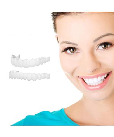 BrightView False Teeth Veneers 2 Pairs Artificial Teeth Upper Lower Teeth Cover Oral Whitening Comfortable False Teeth for Adults White Cosmetic Teeth Temporary Prosthesis for Women Men Men