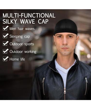 Sibba 3 Pack Elastic Band Wave Caps for Men | Silky Durag & Skull Caps | Breathable Black Headwraps & Beanies for Bathing Accessories - Buy Online on GoSupps.com
