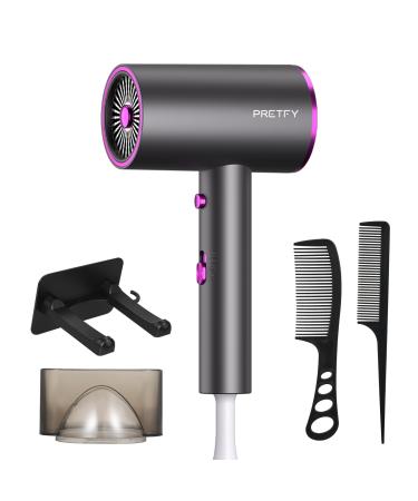 Pretfy Travel Hairdryers 2000W Lightweight Hair Dryer for Women Professional Ionic Blow Dryer with 2 Speeds 3 Heating and Cool Button Portable Hairdryer Fast Drying with Concentrator Holder Comb Grey