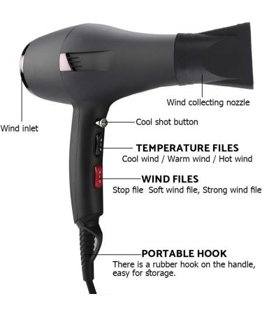 2000W Hair Dryer Hot and Cold Blow Dryer Hair Styling Dryer Adjustable 5 Temperature Files Hair Styling Tool with 2 Nozzle for Home and Salon(US Plug) - Buy Online on GoSupps.com