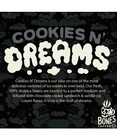 Bones Coffee Company Cookies 'N Dreams 12 oz Ground Coffee - Cookie & Creams Flavor | Medium Roast Arabica Beans | Flavored Coffee Gift - Buy Online on GoSupps.com