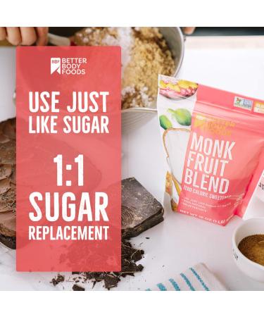BetterBody Foods Monk Fruit Sweetener Blend | Zero Calorie Raw Cane Sugar Substitute for Keto Diet | 1lb Bag - Buy Online on GoSupps.com