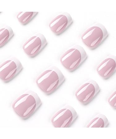 Justotry 24 Pcs Milky White French Short False Nails - Trendy Nude Squoval Fake Nails with Glue - Women's Nail Art - Buy Online on GoSupps.com