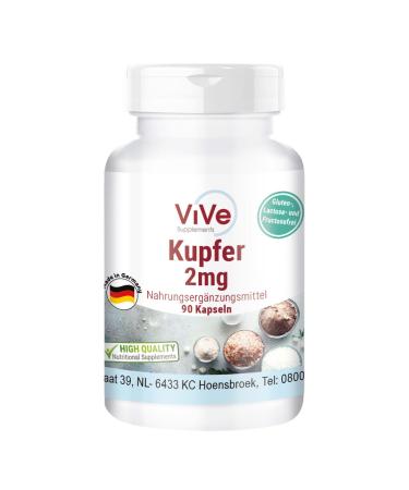 Copper 2 mg - 90 capsules copper bisglycinate - vegan - essential trace element | Quality from Germany by ViVe Supplements