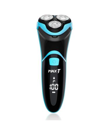 MAX-T Electric Shaver for Men, Cordless Electric Razor with Travel Case, Wet & Dry Use Men's Electric Shaver with Pop-Up Trimmer, 3D Rechargeable IPX7 Waterproof Rotary Shaver Best Gift for Dad/ Lover Blue
