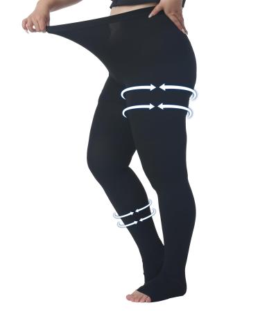 Plus Size 4XL Compression Pantyhose for Women Men 20-30 mmHg Graduated Compression Tights Opaque Toeless Compression Stockings Waist High Support Tights for Swelling DVT Pregnant Teacher Doctor 4X-Large 20-30mmhg Open Toe Black