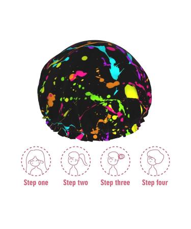 Glow in Dark Splatter Neon Reusable Shower Cap for Men and Women - Double Layer Waterproof Bathing Hat for Long Hair Protection - Buy Online on GoSupps.com
