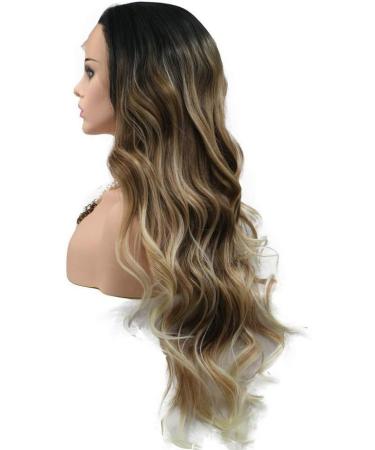 Xingyu Natural Body Wave Lace Front Wig - Dark Brown Roots to Blonde 26 | Handmade Synthetic Hair for Women - Perfect for Holiday Parties & Styling Tips - Buy Online on GoSupps.com