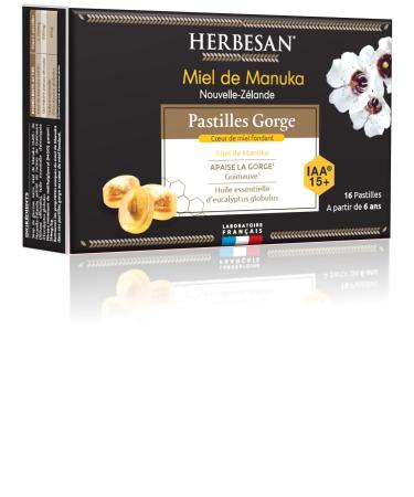 HERBESAN - MANUKA HONEY MELTING HEART LOZENGES IAA15+(MGO514+) - Soothes the Throat - Box of 16 lozenges