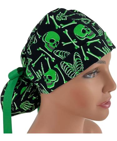 Glow in The Dark Skulls Ponytail Scrub Cap - Bouffant Surgical Hat for Women & Nurses - Buy Online on GoSupps.com