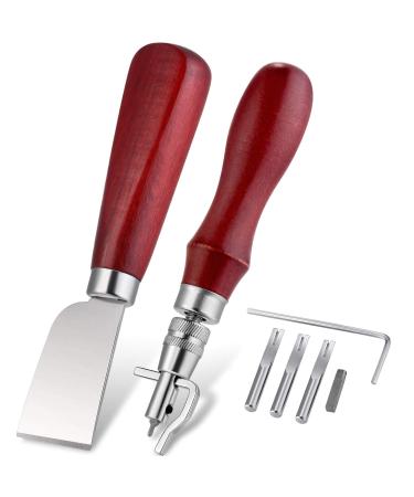 7 in 1 Leather Groover Tool and Leather Cutting Knife Set Adjustable Stitching Groover Leather Creasing Edge Leather Beveler Leather Grooving Tool Leather Edging Knife for DIY Leathercraft Cutting