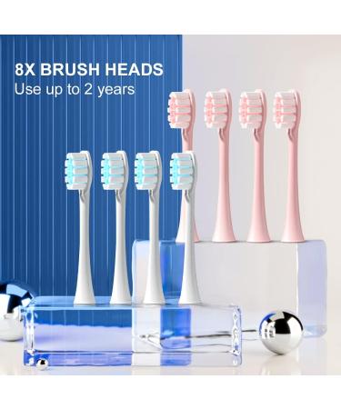 2 Pack Rechargeable Sonic Electric Toothbrushes for Adults and Kids - 8 Brush Heads, 6 Modes, Smart Timer - Waterproof Whitening Toothbrush Set (White Pink) - Buy Online on GoSupps.com
