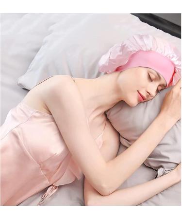 Arqumi Silk Bonnet 2PCS - Adjustable Satin Hair Wrap for Sleeping - Large Hair Cap for Curly Thick Black Hair - Pink&Black A - Buy Online on GoSupps.com
