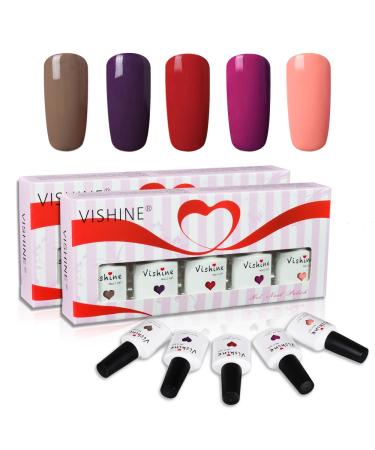 Vishine Soak Off UV LED Gel Nail Polish Multicolor Varnish Gift Set Of 5pcs X 10ml for Nail Art TX004