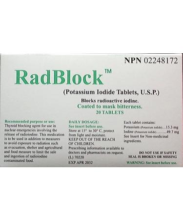 RadBlock 20 Coated Scored Potassium Iodide Tablets - Expire 2034 - Buy Online on GoSupps.com