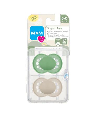 MAM Original Pure Pacifier | Natural Rubber | Sustainable Materials | Sterilizer Case | Unisex 6-16 Months | 2-Pack Green Tea/White - Buy Online on GoSupps.com