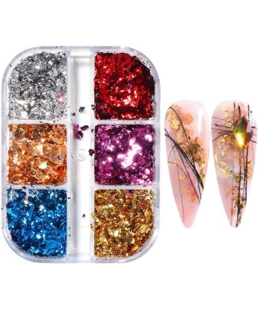 6 Grids Gold Gel Polish Sparkly Mirror Nail Foils Luxury Nail Sequins Nail Glitter Flakes - Buy Online on GoSupps.com