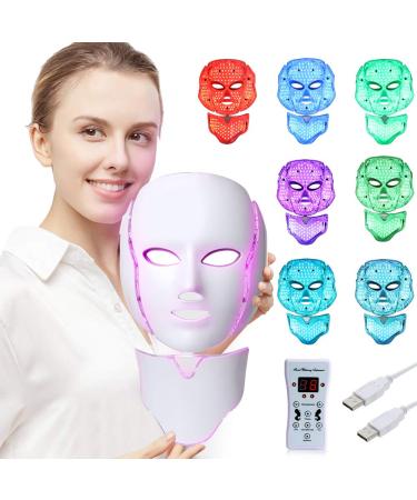 LED Face Mâsk Light Therapy | 7 Color Skin Rejuvenation Therapy LED Photon Mâsk Light Facial Skin Care Anti Aging Skin Tightening Wrinkles Toning Mâsk (For face & neck).