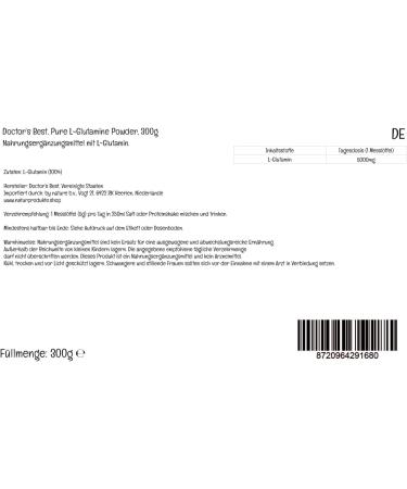 Doctor's Best L-Glutamine Powder 300g - Vegan, Highly Dosed Amino Acid - Lab-Tested, Gluten-Free, Soy-Free - Vegetarian, Non-GMO - Buy Online on GoSupps.com