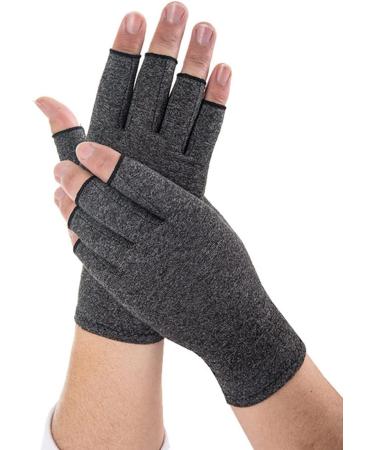 Arthritis Compression Gloves for Pain Relief - Non-Slip Fingerless Design for Men & Women - Large Gray Pair - Buy Online on GoSupps.com
