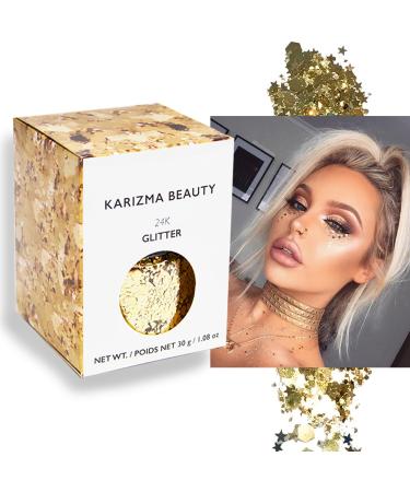 Gold Rockstar Chunky Glitter Large 30g Jar KARIZMA BEAUTY Festival Glitter Cosmetic Face Body Hair Nails 24K Gold