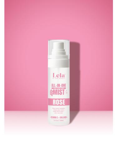 Lela Beauty All In One Rose Mist Hydrating Face Body & Hair Spray with Vitamin E & Collagen Dewy Finish Glowing Skin Floral Scent Soothes Redness Sets Makeup 3.4 fl. oz / 100 mL