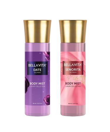 Be'llaVita Luxury Date & Senorita Body Spray Mist Perfume Combo With Floral & Fruity Fragrance Of Vanilla Pomegranate & Mint For Women 150ml Each