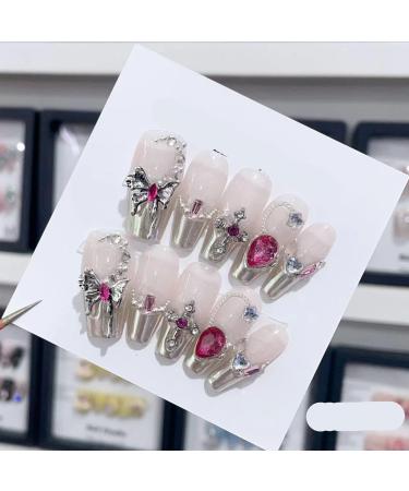 Removable and wearable nail art French Almond Ombre Handmade Press On Nails Long Acrylic False Nail Tips InNail (Color : 29134 Size : S)