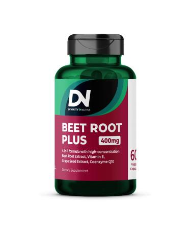Divinity Nutra Organic Beet Root Capsules with CoQ10 Vitamin E Grape Seed Non-GMO USA Made - 60 Capsules 60-Day Supply 8000mg