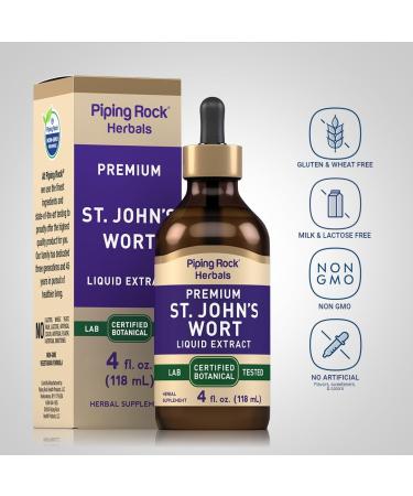 Piping Rock St John's Wort Supplement | 4 Fl Oz | Liquid Herbal Extract | Vegetarian Alcohol Sugar Free | Non-GMO Gluten Free - Buy Online on GoSupps.com
